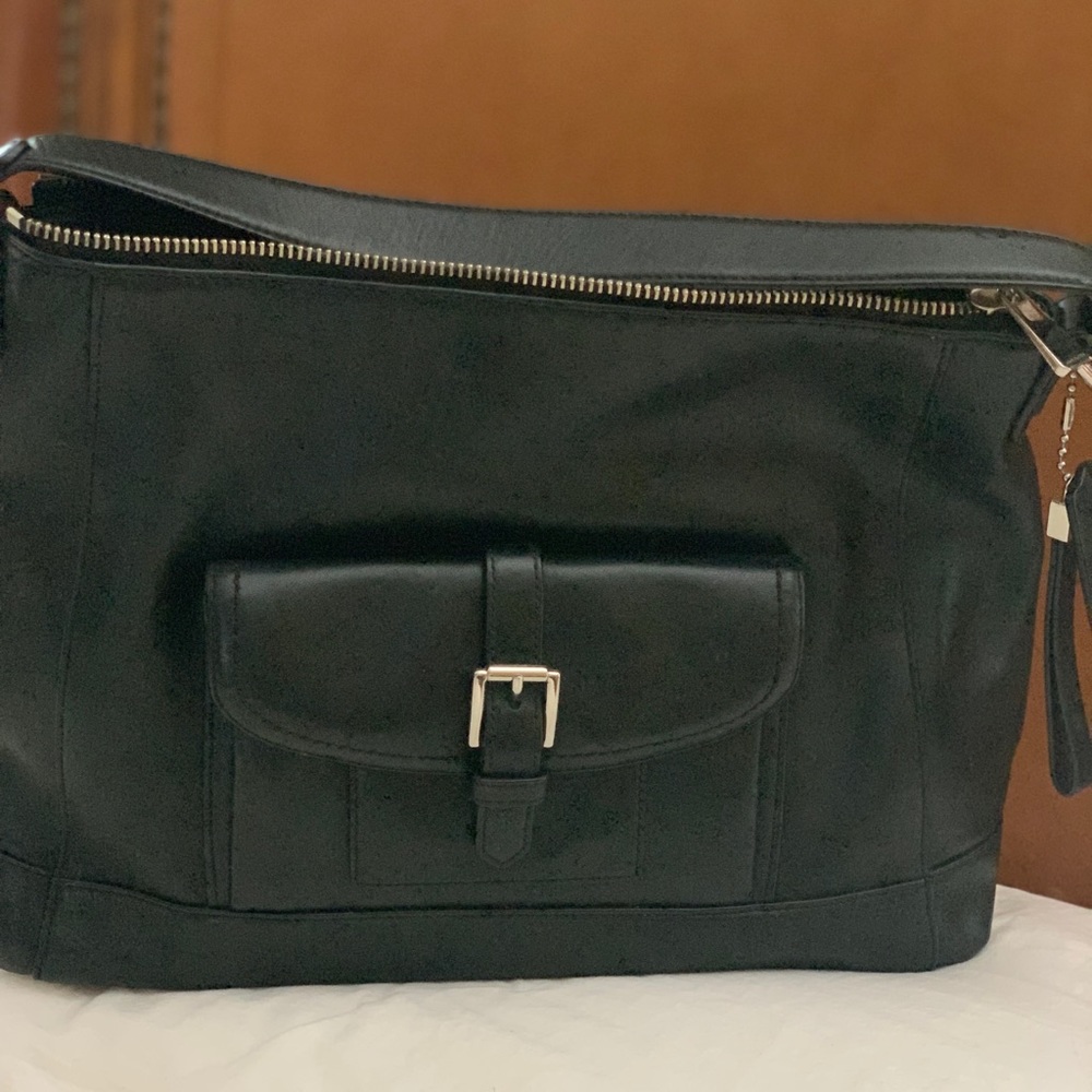 Black leather coach handbag